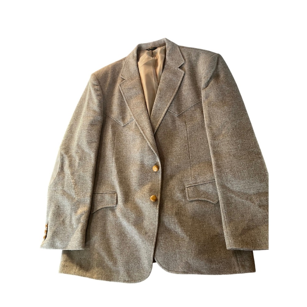 Grand Entry Western Tradition Tan Wool Tweed Blazer Sport Coat Elbow Patches 42R